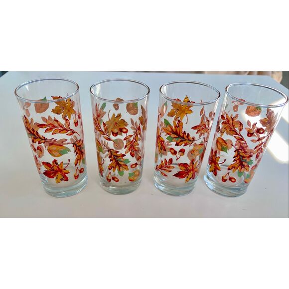 Set of 4 Vintage Libbey Crisa Autumn Leaves Drinking Glasses - Picture 1 of 4